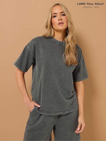 Long Tall Sally Black Acid Wash Short Sleeve Sweat Top (W33583) | £23