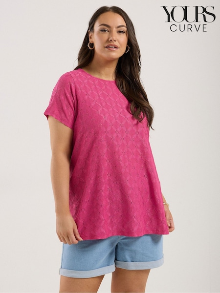 Yours Curve Pink Anglaise Broderie Swing Top (W33595) | £22