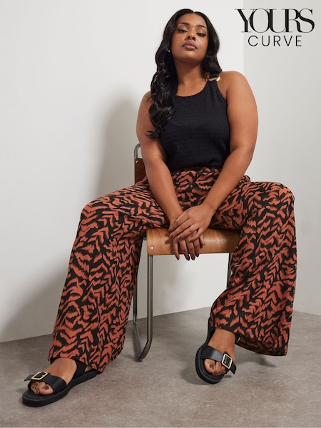 Yours Curve Black Abstract Structured Wide Leg Trousers (W33604) | £27