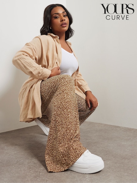 Yours Curve Brown Abstract Structured Wide Leg Trousers (W33606) | £27