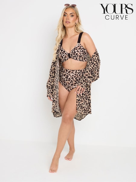Yours Curve Black Animal Stand Collar Beach Shirt (W33609) | £29