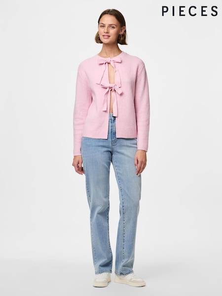 PIECES Pink Tie Front Knitted Cardigan (W33616) | £32