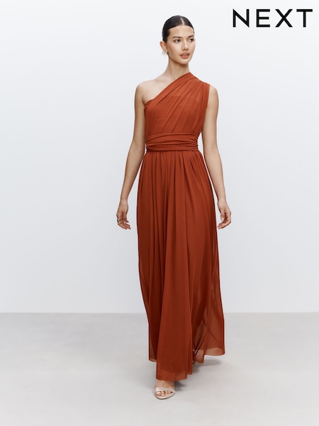 Rust Brown Mesh Multiway Bridesmaid Wedding Maxi Dress (W33619) | £72