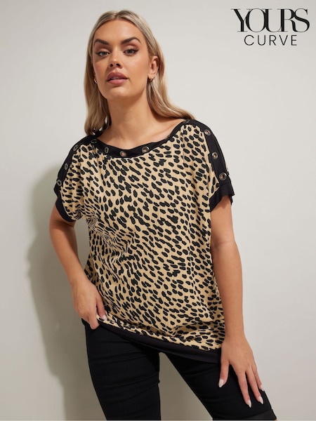 Yours Curve Brown Eyelet Detail Top (W33636) | £27