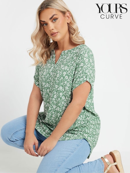 Yours Curve Green Floral Textured Top (W33640) | £24