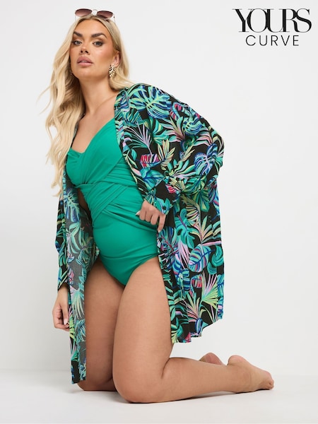 Yours Curve Green Leaf Beach Shirt (W33650) | £29