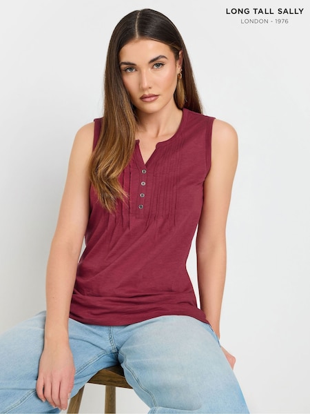 Long Tall Sally Red 100% Cotton Sleeveless Pintuck Henley Top (W33666) | £20
