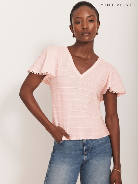 Mint Velvet Pink 100% Cotton V-Neck Top (W33688) | £55