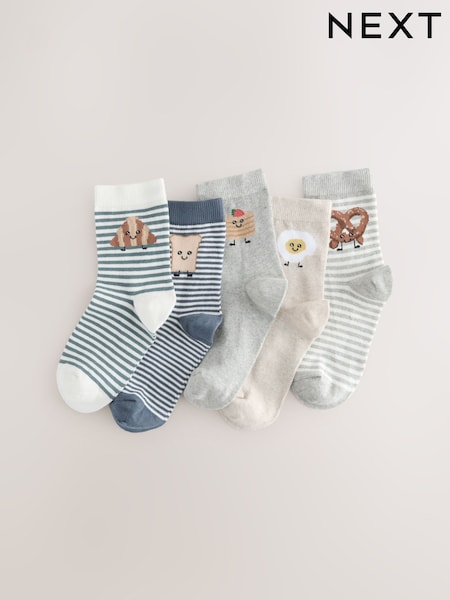 Blue/Neutral Food Characters Print Rich Socks 5 Pack (W33697) | £7 - £9