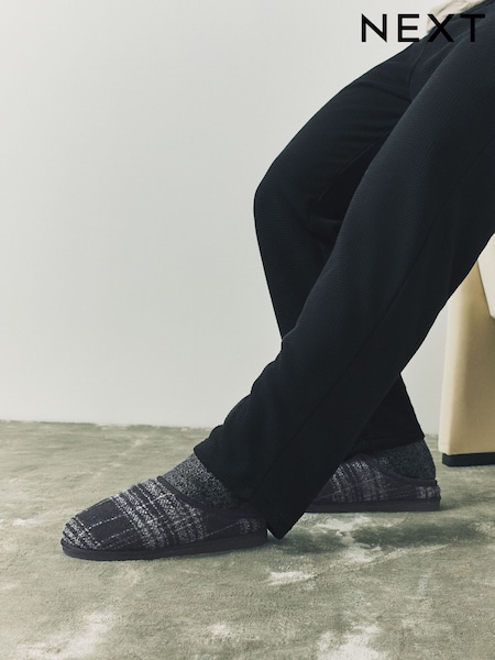 Grey Check Mule Slippers (W33702) | £22