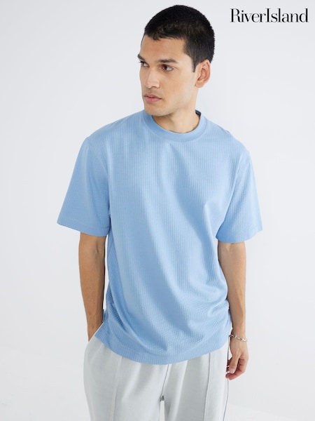 River Island Blue Regular Fit Seersucker 100% Cotton T-Shirt (W33739) | £19