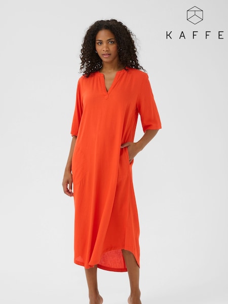 Kaffe Red KAmilia V-Neck Kaftan Dress (W33872) | £50