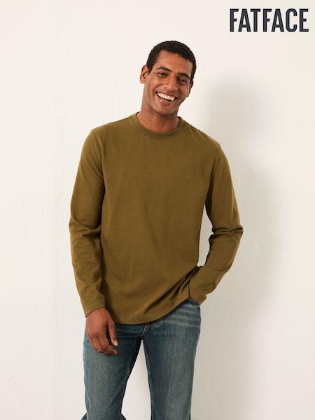 FatFace Arne Khaki Green Long Sleeve Heavyweight Relaxed Fit Tshirt (W33874) | £38