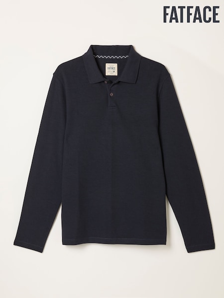 FatFace Navy AYR Long Sleeve Ribbed Polo (W33876) | £45