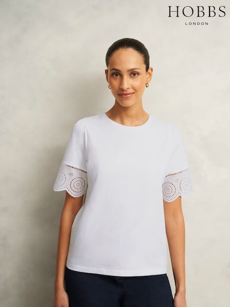 Hobbs White Sandra Broderie 100% Cotton Top (W34093) | £45