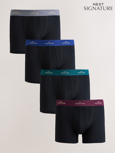 Black Rich Colour Waistband 4 pack Signature A-Fronts Boxers (W34130) | £26
