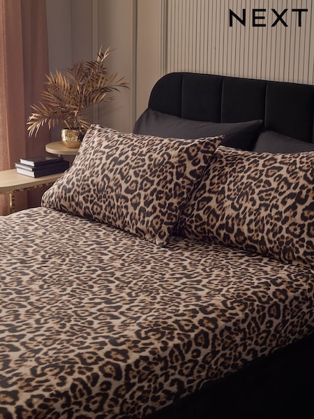 Leopard Print Brushed Fitted Sheet and Pillowcase Set (W34153) | £24 - £36