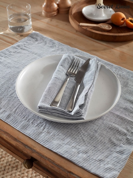 Secret Linen Store French Blue Sid Stripe 100% Linen Placemats (W34259) | £29