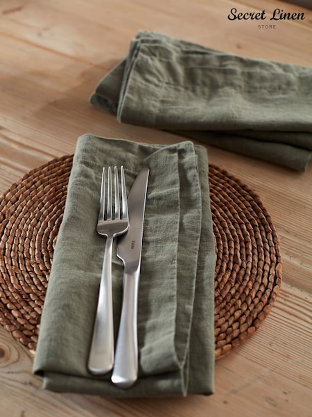Secret Linen Store Olive Green 100% Linen Napkins (W34269) | £49