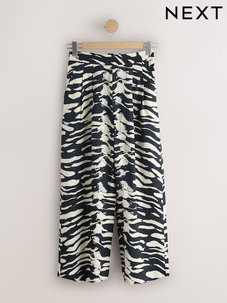 Black/White Wide Leg Trousers With Linen (W34322) | £0
