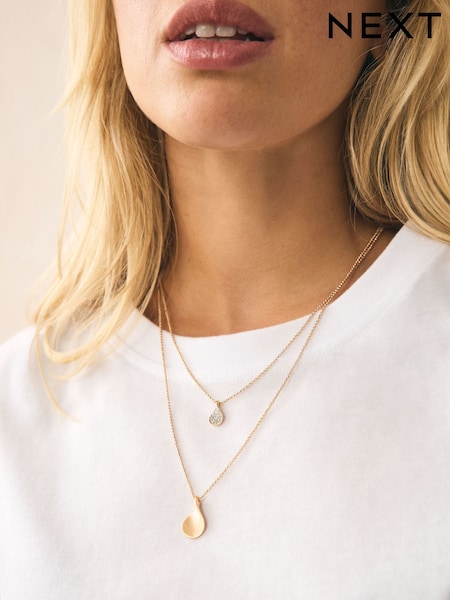 Gold Tone Sparkle Petal Layered Necklace (W34346) | £14