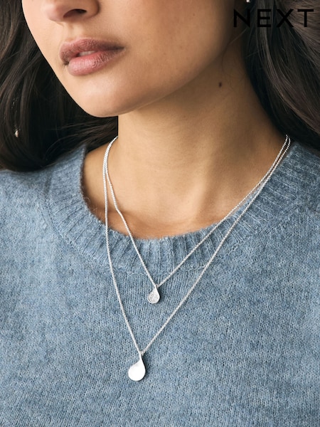 Silver Tone Sparkle Petal Layered Necklace (W34361) | £14