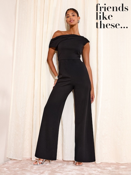 Friends Like These Black Off The Shoulder Scuba Wide Leg Jumpsuit (W34511) | £50