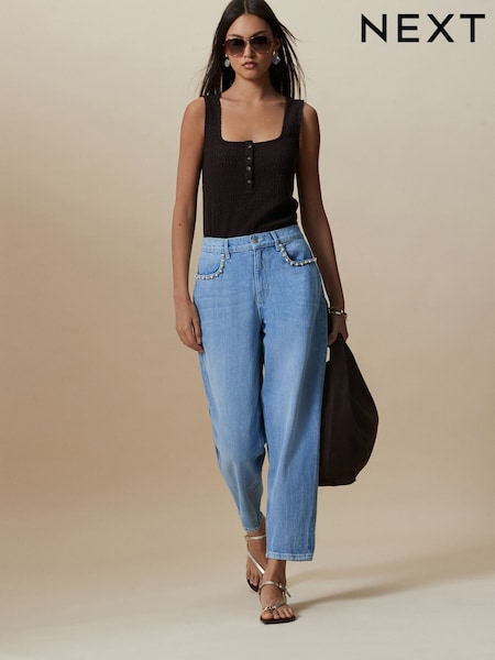Light Blue Embellished Pocket Barrel Jeans (W34578) | £48