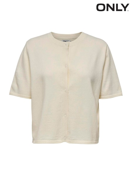 ONLY Cream Round Neck Short Sleeve Cardigan (W34607) | £26