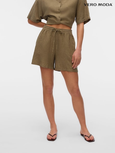 VERO MODA Dark Grey Tie Waist Linen Mix Shorts (W34685) | £28