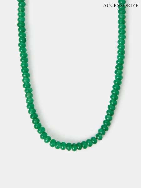 Accessorize Gold 14ct Plated Chrysoprase Quartz Beaded Necklace (W34784) | £30