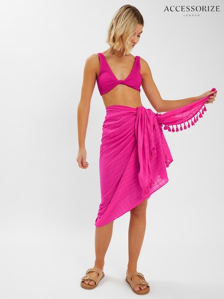 Accessorize Pink Check Tassel 100% Cotton Sarong (W34807) | £27