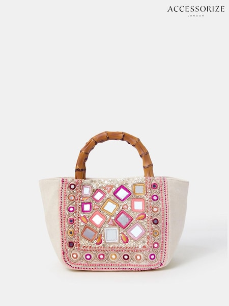 Accessorize Cream Mirror Embellished Handbag (W34853) | £35
