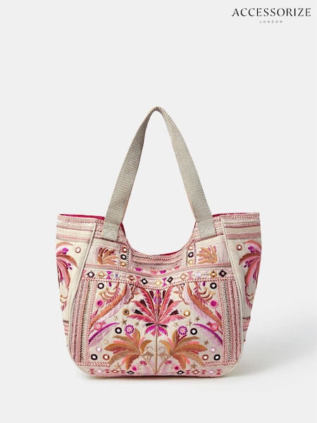 Accessorize Cream Palm Mirror Embellished Tote Bag (W34862) | £55