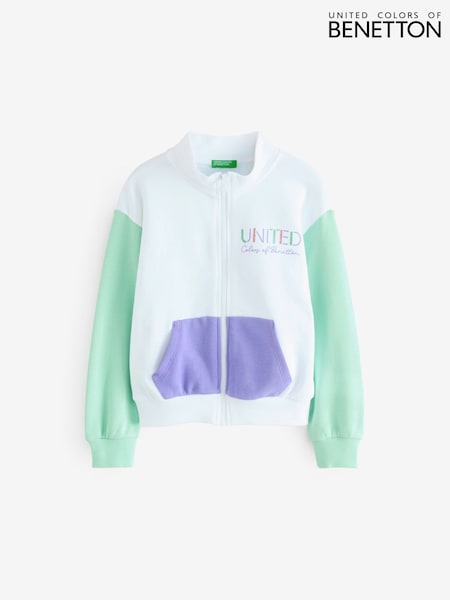 Benetton Girls Glitter Print White Sweat Top (W34909) | £23