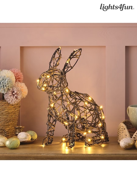 Lights4fun Brown Outdoor Rattan Bunny Lights (W34936) | £25