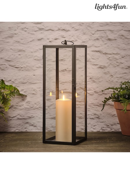 Lights4fun Black 60cm Black Metal Truglow® LED Candle Lanterns (W34937) | £70