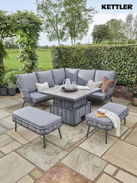 Kettler Grey Malo Corner Set with High/Low Table & 2 Benches (W35035) | £2,190