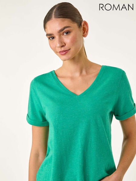 Roman Green Shimmer V-Neck T-Shirt (W35129) | £32