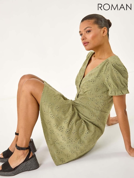 Roman Green Light Embroidered Cotton Stretch Jersey Dress (W35149) | £45