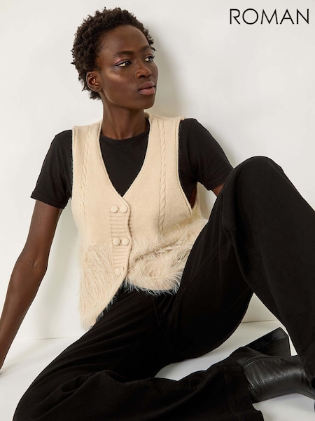 Roman Natural Tassle Faux Fur Jumper Vest (W35159) | £40