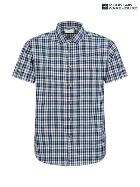 Mountain Warehouse Blue Weekender Mens 100% Cotton Short Sleeve Shirt (W35372) | £27