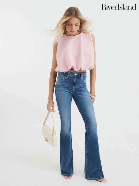 River Island Blue Mid Rise Snaffle Bootcut Jeans (W35409) | £57