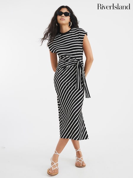 River Island Black Stripe Knot Side Dress (W35411) | £48