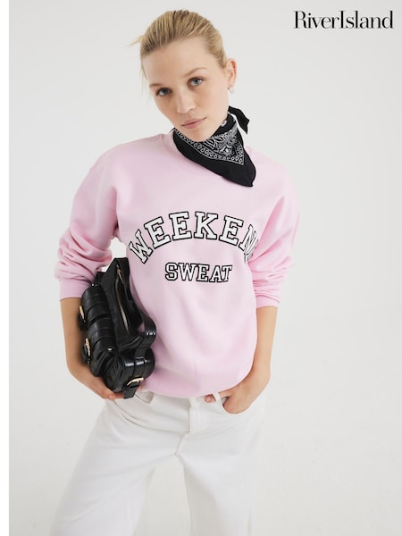 River Island Pink Long Sleeve Weekend Sweatshirt (W35424) | £34