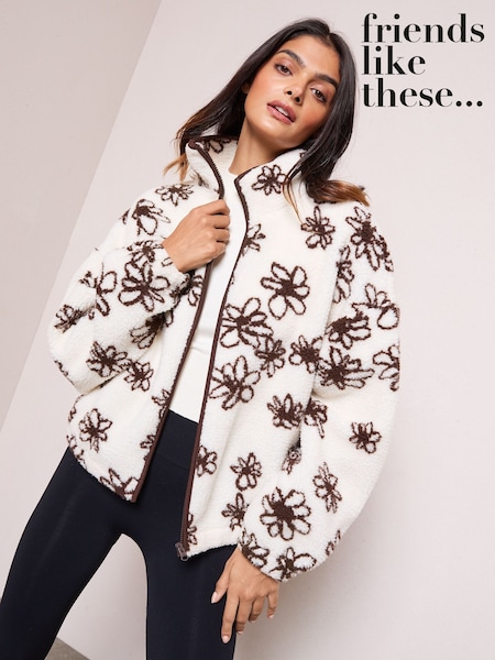 Friends Like These Cream Full Zip Floral Borg Jacket (W35468) | £45