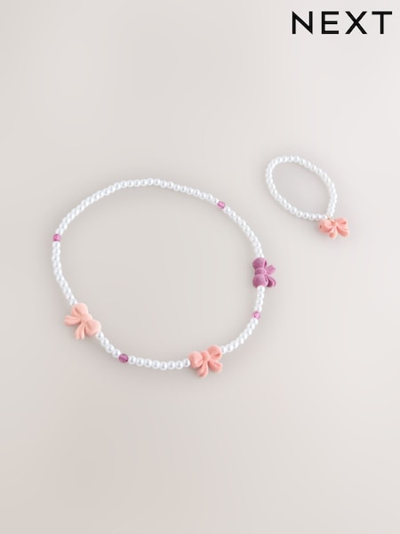 Pink Pearl Bow Jewellery Set (W35469) | £8