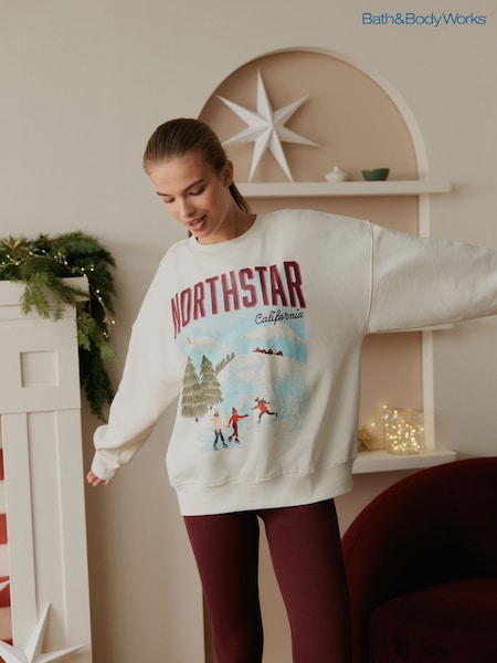 Bath & Body Works Cream Ski Print Cotton Blend Sweatshirt (W35470) | £34