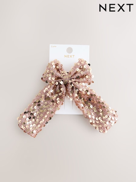 Metallic Rose Gold Sequin Bow Hair Clip (W35477) | £7.50