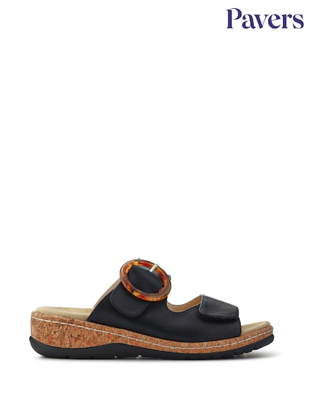 Pavers Black Wide-Fit Dual-Fasten Sandals (W35496) | £35